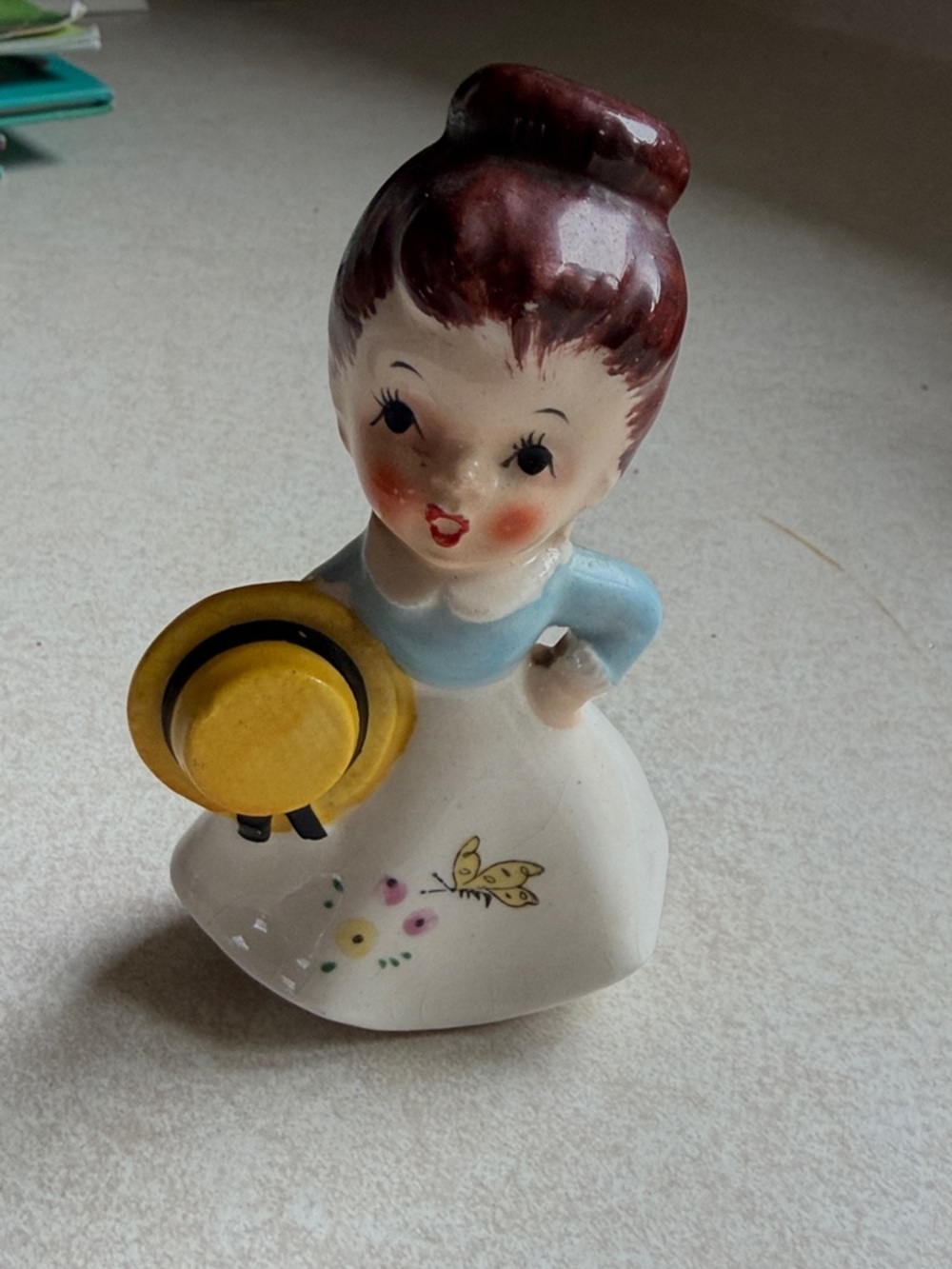 Porcelain Girl Figurine with Yellow Hat - Home Accent